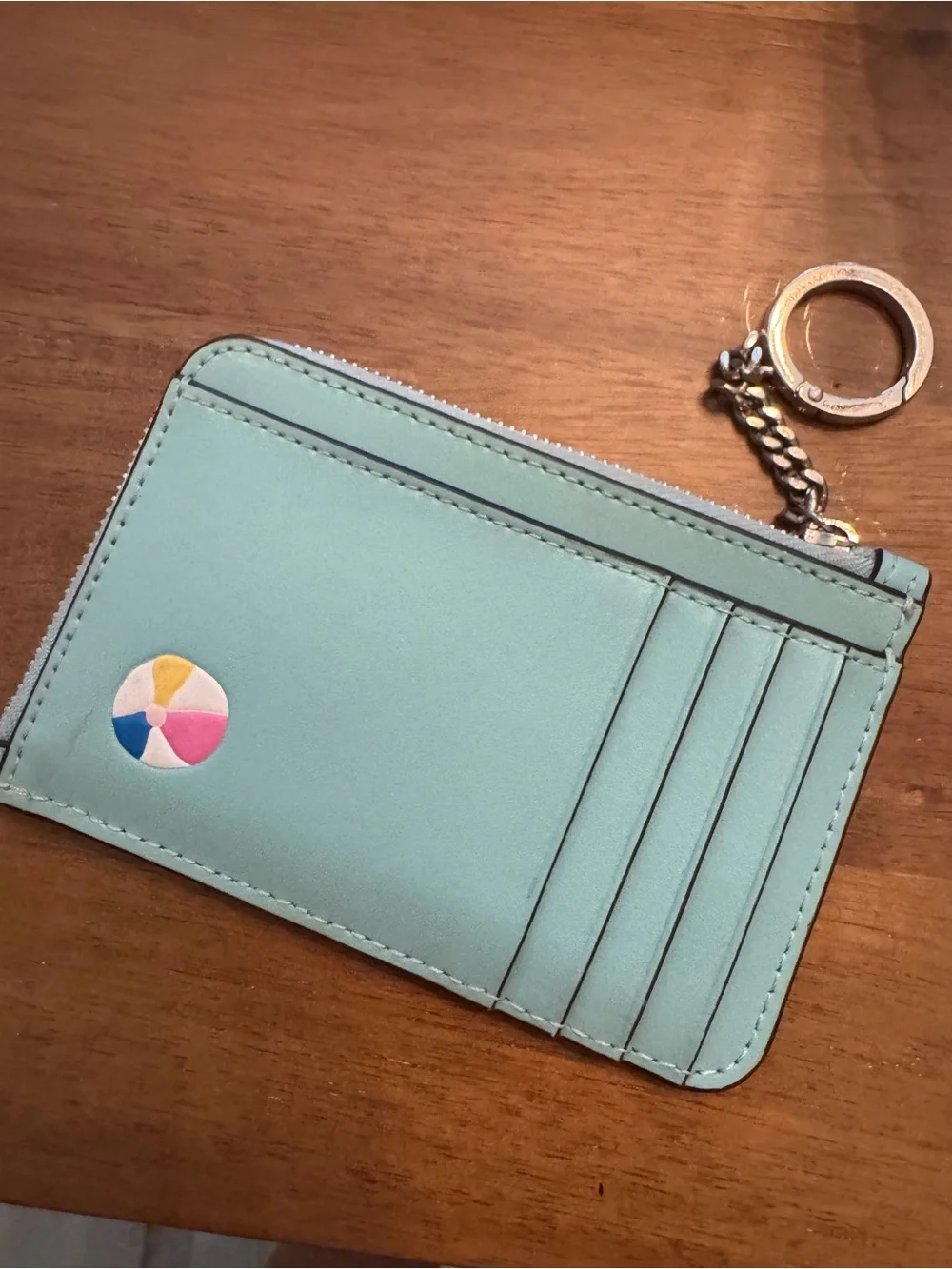 kate spade light blue leather zip key pouch with gold hardware